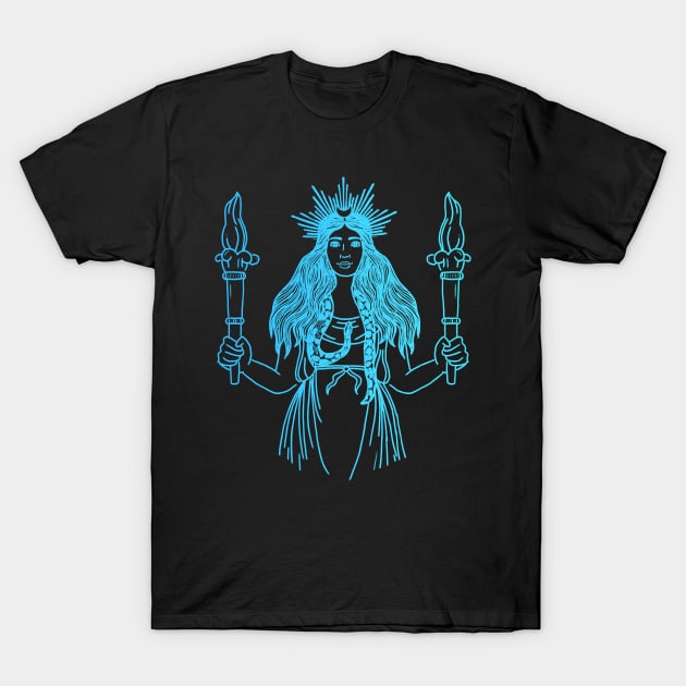 Sky Blue Goddess Hekate T-Shirt by DreMagiO